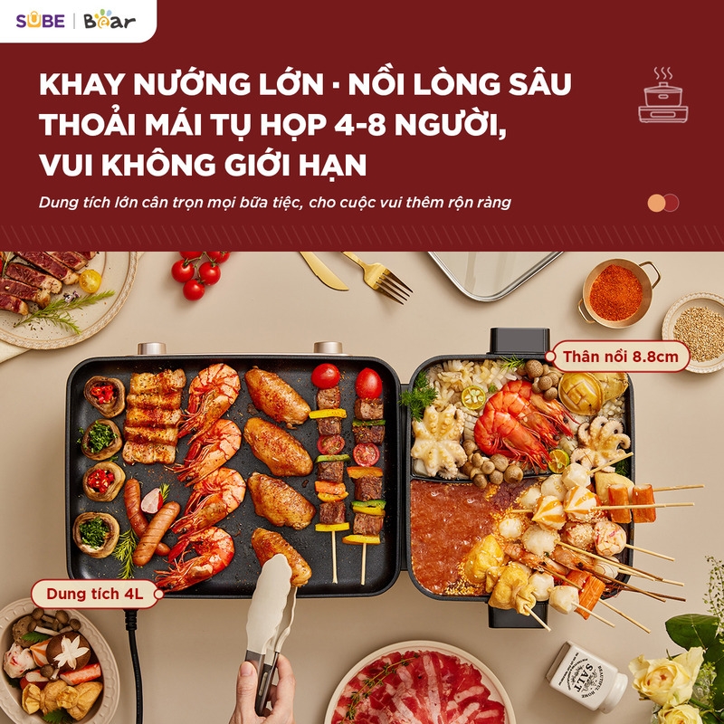 [SALE 20/10] Nồi lẩu nướng đa năng Bear 4L GR-5H22R83